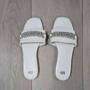 BP White Sandals with Silver Chain Accent